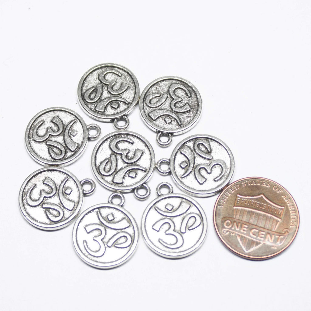 6 Om Charms Antique Silver Tone Disk 2 Sided - Jalvi & Co.