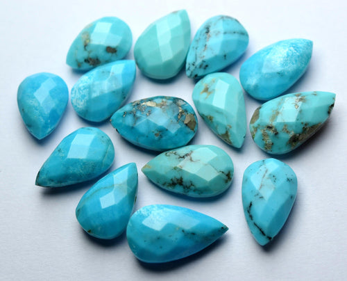 6 Pcs Blue Sleeping Beauity Turquoise Faceted Pear Shape Briolettes 17-18mm Approx - Jalvi & Co.
