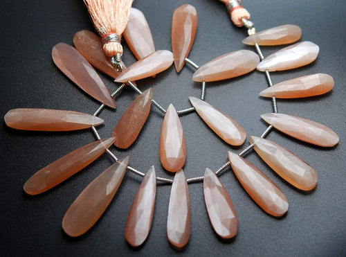 6 Pcs, Natural Peach Moonstone Faceted Pear Shape Briolettes, 25-30mm - Jalvi & Co.
