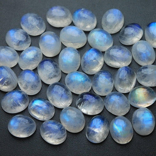 6 Pcs,Rainbow Moonstone Smooth Cabochon Size, 8X10mm Natural Stone - Jalvi & Co.