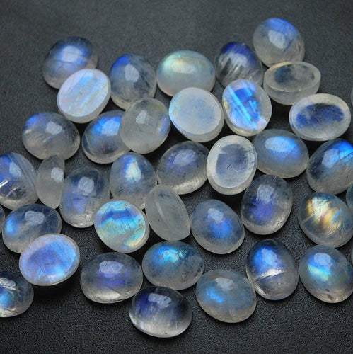 6 Pcs,Rainbow Moonstone Smooth Cabochon Size, 8X10mm Natural Stone - Jalvi & Co.
