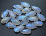 6 Pcs,Undrilled,Blue Flashy Rainbow Moonstone Faceted Pear Shape, 9X20mm Size,Loose Stones