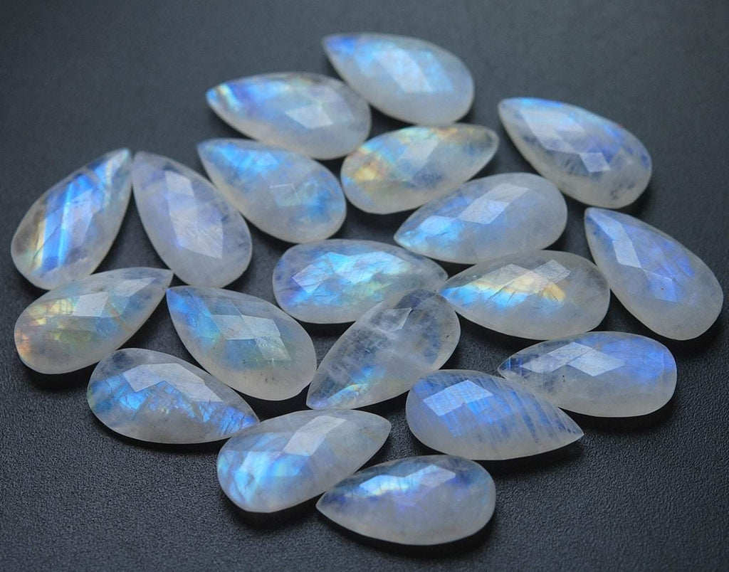 6 Pcs,Undrilled,Blue Flashy Rainbow Moonstone Faceted Pear Shape, 9X20mm Size,Loose Stones - Jalvi & Co.