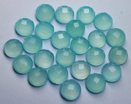 6 Pieces, Aaa Quality,Aqua Chalcedony Rose Cut Coins Shape, 12mm - Jalvi & Co.