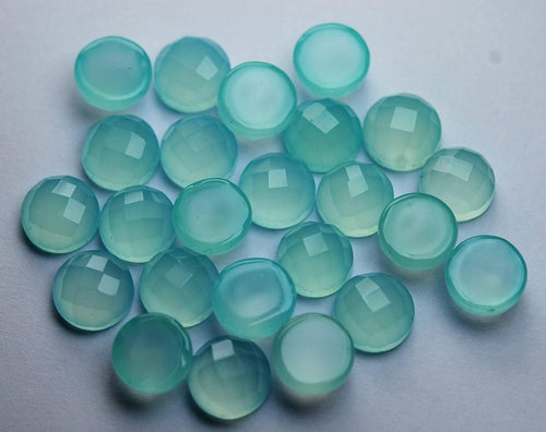 6 Pieces, Aaa Quality,Aqua Chalcedony Rose Cut Coins Shape, 12mm - Jalvi & Co.