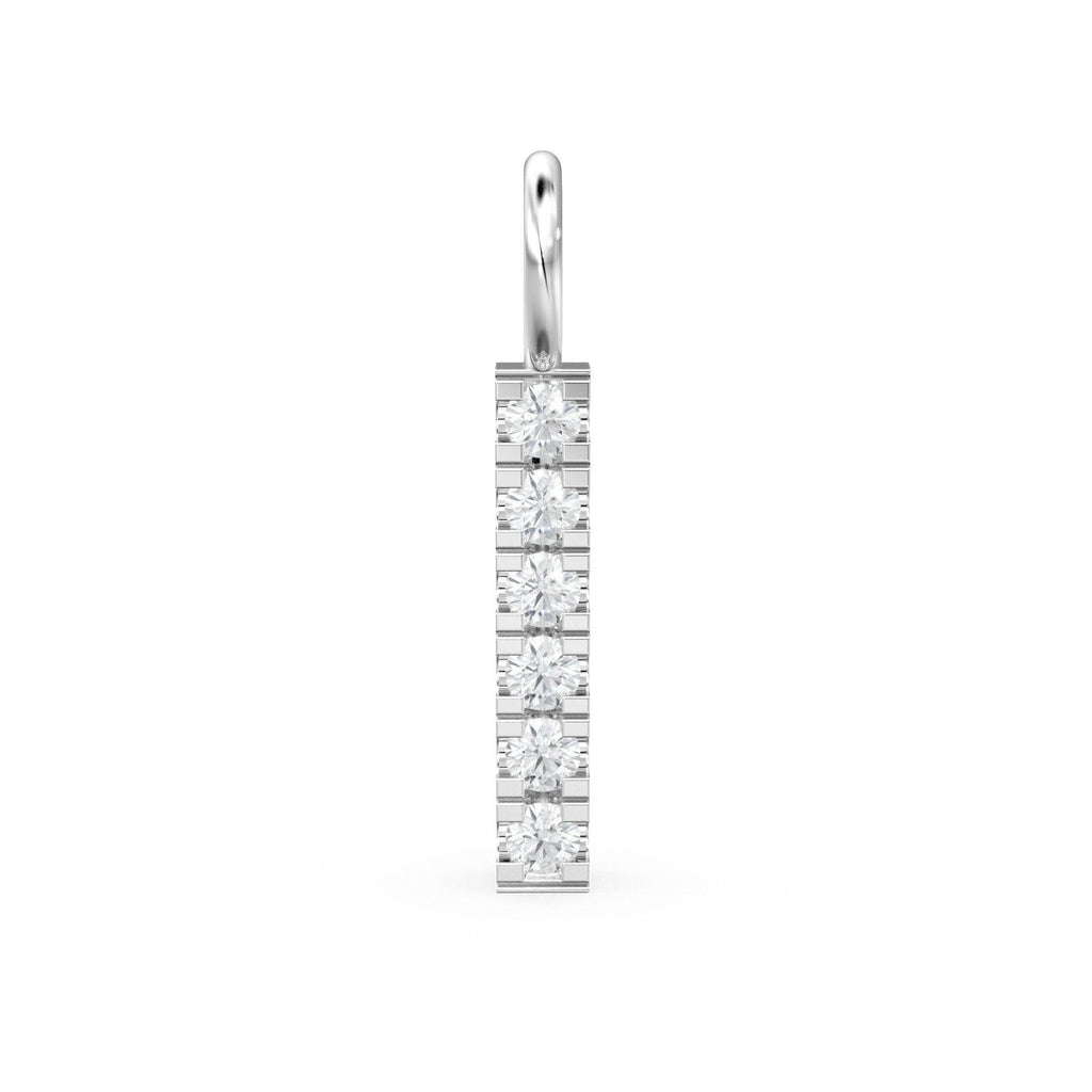 6 Stone Diamond Bar Charm Pendant / 14k 18k Solid Gold Pendant / Diamond Pendant / Trio Diamond Charm 20mm - Jalvi & Co.