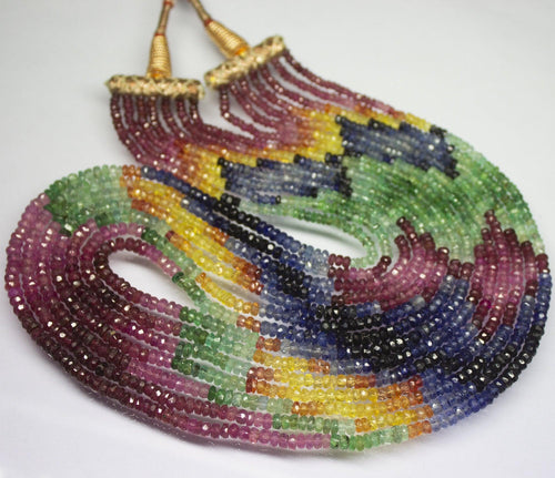 6 strand, 19 inches, 3mm 3.5mm, Natural Ruby, Emerald, Sapphire Faceted Rondelle Shape Beaded Necklace, Gemstone Beads - Jalvi & Co.