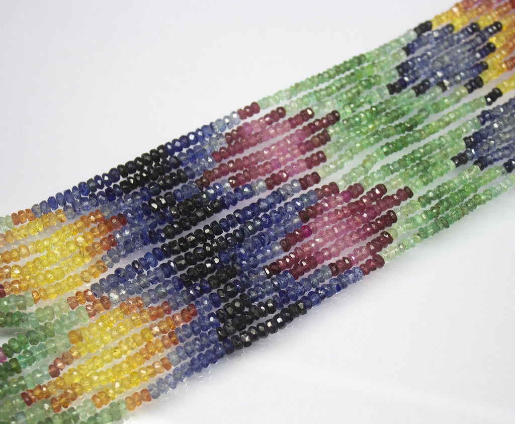 6 strand, 19 inches, 3mm 3.5mm, Natural Ruby, Emerald, Sapphire Faceted Rondelle Shape Beaded Necklace, Gemstone Beads - Jalvi & Co.