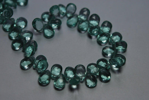 6 X 8 Inches Strand Green Amethyst Quartz Faceted Pear Briolette, Size 7X10 mm Approx. - Jalvi & Co.