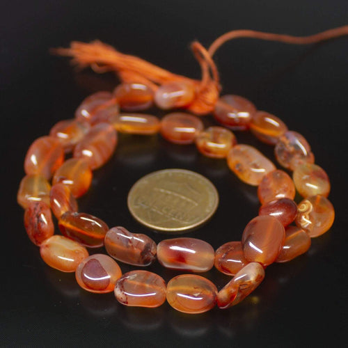 6 x Natural Orange Carnelian Smooth Oval Gemstone Beads Strand 13