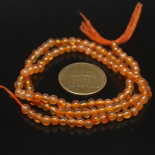 6 x Natural Orange Carnelian Smooth Round Gemstone Beads Strand 14
