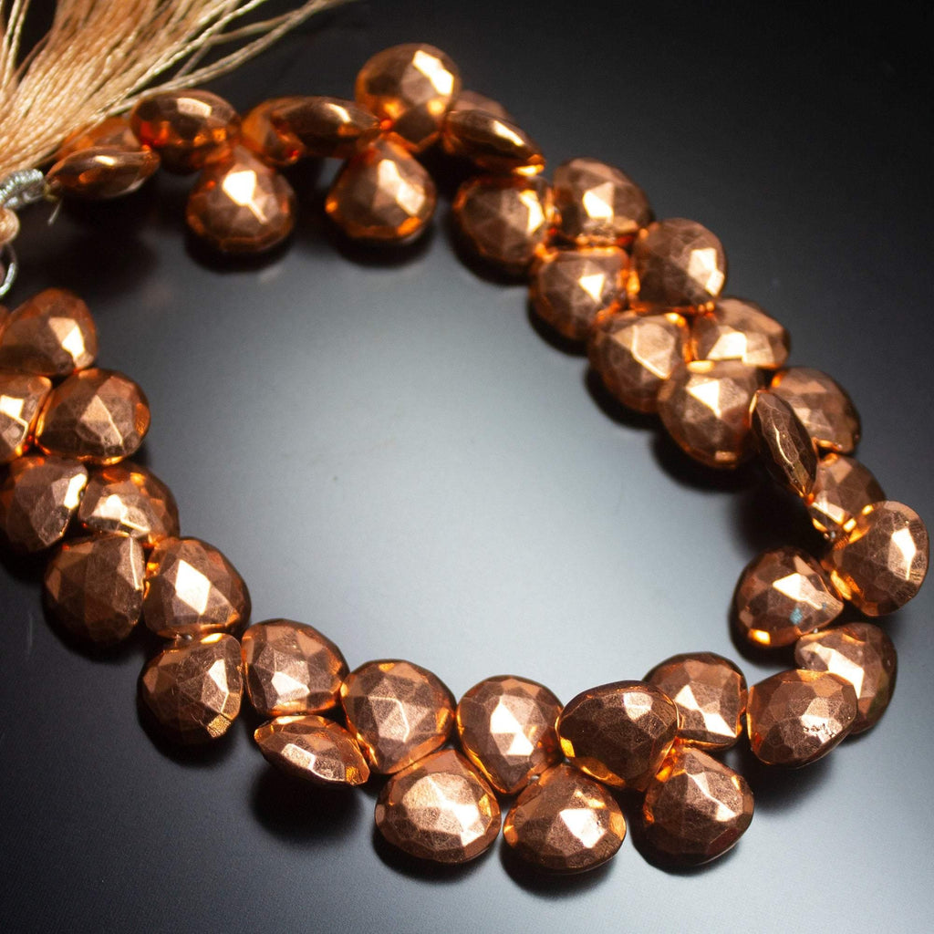 60 Beads,Superb-Finest Quality Mystic Copper Pyrite Faceted Heart Briolettes , 8-7mm Size - Jalvi & Co.