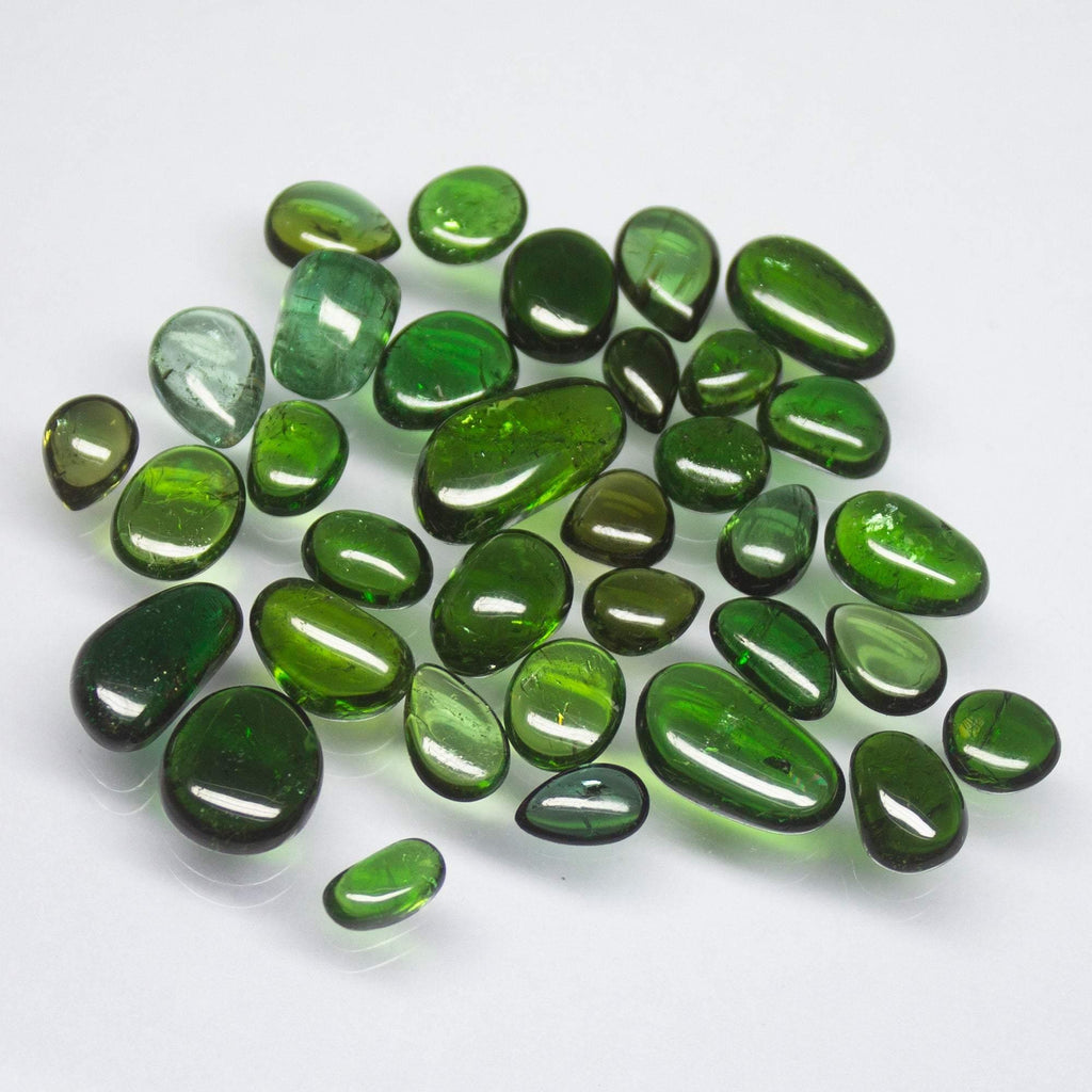 66ct, 34pc, Natural Green Tourmaline Smooth Polished Uneven Oval Tumbles Gemstone Lot, Green Tourmaline - Jalvi & Co.