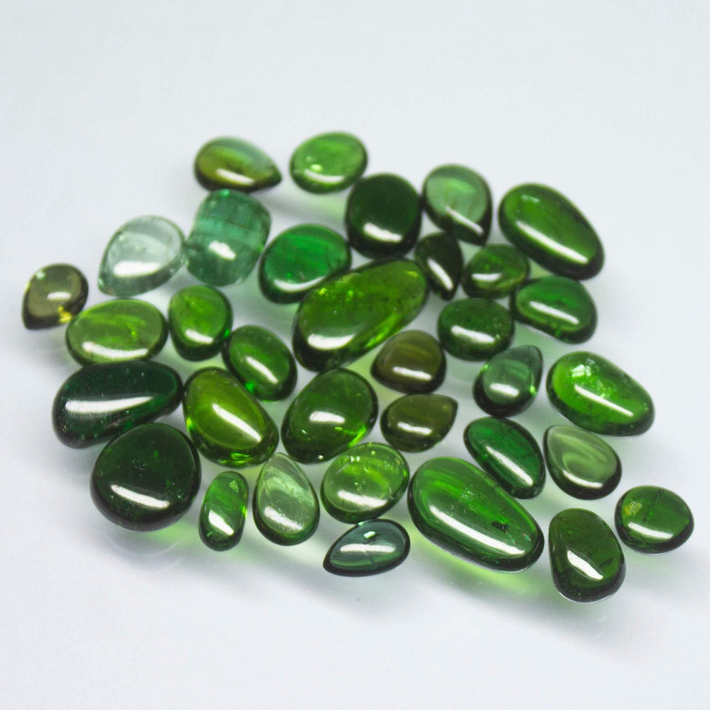 66ct, 34pc, Natural Green Tourmaline Smooth Polished Uneven Oval Tumbles Gemstone Lot, Green Tourmaline - Jalvi & Co.