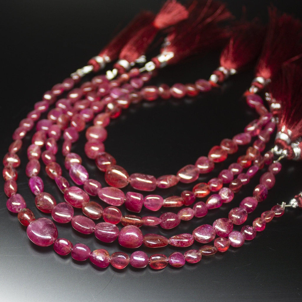 67 cts, 7 inch, 6mm 9mm, Pink Sapphire Smooth Uneven Oval Tumble Beads, Sapphire Beads - Jalvi & Co.