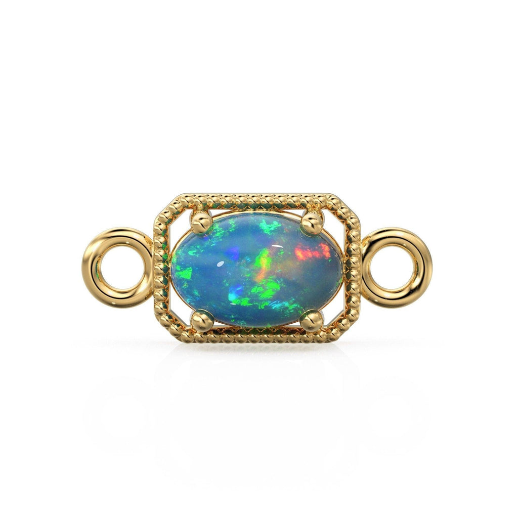 6mm 14k Yellow Solid Gold Welo Ethiopian Opal Oval Connector Milgrain Bezel Jewelry Finding - Jalvi & Co.