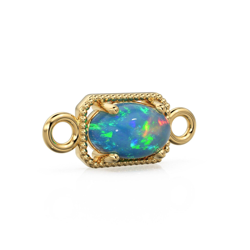 6mm 14k Yellow Solid Gold Welo Ethiopian Opal Oval Connector Milgrain Bezel Jewelry Finding - Jalvi & Co.