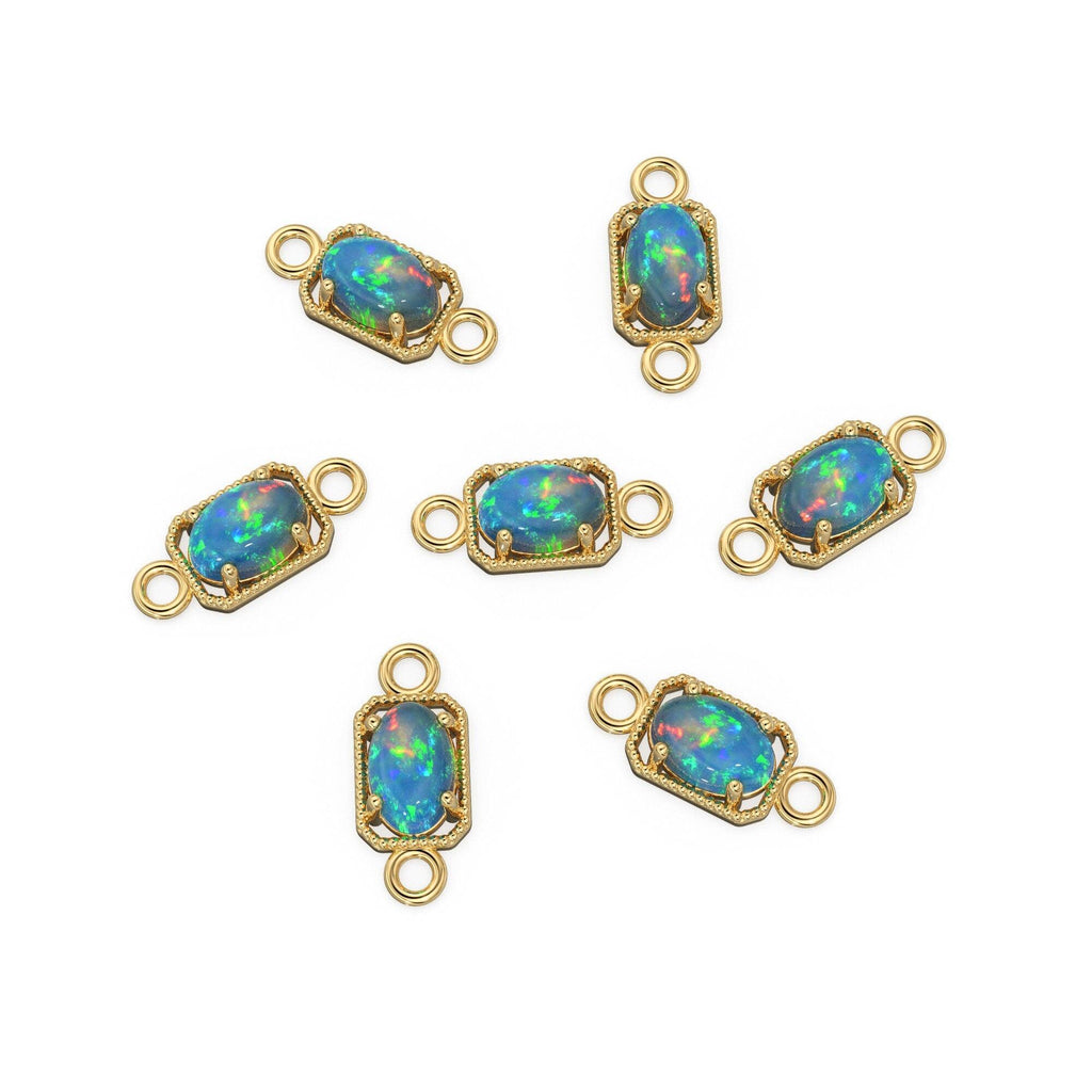 6mm 14k Yellow Solid Gold Welo Ethiopian Opal Oval Connector Milgrain Bezel Jewelry Finding - Jalvi & Co.