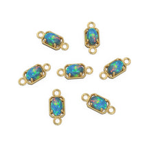 Load image into Gallery viewer, 6mm 14k Yellow Solid Gold Welo Ethiopian Opal Oval Connector Milgrain Bezel Jewelry Finding - Jalvi &amp; Co.