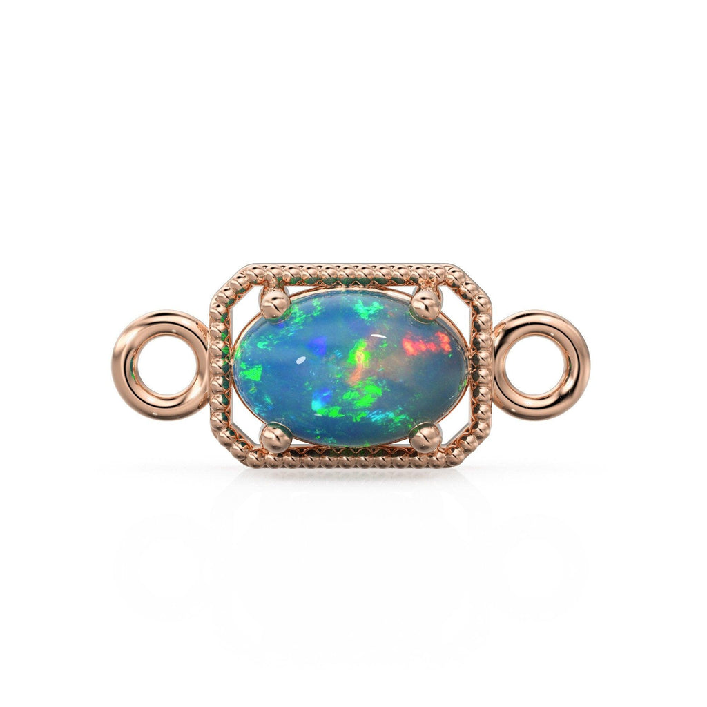 6mm 14k Yellow Solid Gold Welo Ethiopian Opal Oval Connector Milgrain Bezel Jewelry Finding - Jalvi & Co.