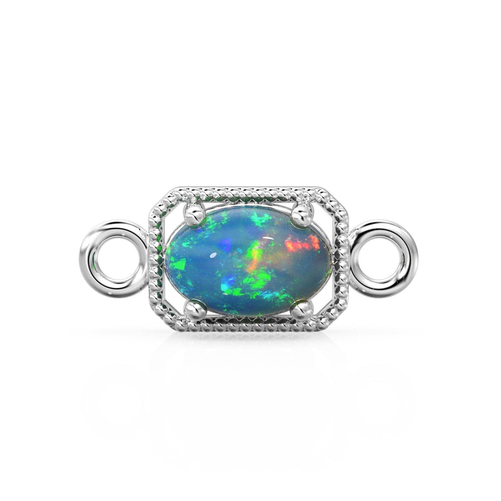 6mm 14k Yellow Solid Gold Welo Ethiopian Opal Oval Connector Milgrain Bezel Jewelry Finding - Jalvi & Co.