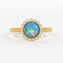 Load image into Gallery viewer, 6MM Ethiopian Fire Opal Engagement Ring in 18k Gold / Opal Diamond Ring Available in Gold Rose Gold White Gold/ Gemstone Ring/ Cocktail Ring - Jalvi &amp; Co.