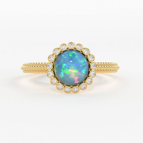 6MM Ethiopian Fire Opal Engagement Ring in 18k Gold / Opal Diamond Ring Available in Gold Rose Gold White Gold/ Gemstone Ring/ Cocktail Ring - Jalvi & Co.