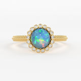 6MM Ethiopian Fire Opal Engagement Ring in 18k Gold / Opal Diamond Ring Available in Gold Rose Gold White Gold/ Gemstone Ring/ Cocktail Ring