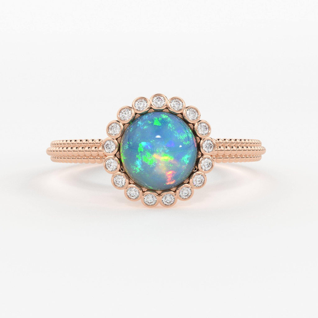 6MM Ethiopian Fire Opal Engagement Ring in 18k Gold / Opal Diamond Ring Available in Gold Rose Gold White Gold/ Gemstone Ring/ Cocktail Ring - Jalvi & Co.