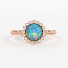 Load image into Gallery viewer, 6MM Ethiopian Fire Opal Engagement Ring in 18k Gold / Opal Diamond Ring Available in Gold Rose Gold White Gold/ Gemstone Ring/ Cocktail Ring - Jalvi &amp; Co.