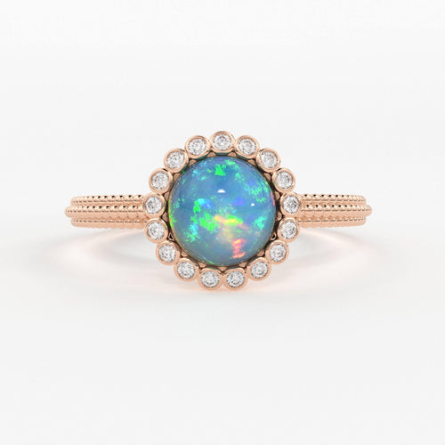 6MM Ethiopian Fire Opal Engagement Ring in 18k Gold / Opal Diamond Ring Available in Gold Rose Gold White Gold/ Gemstone Ring/ Cocktail Ring - Jalvi & Co.