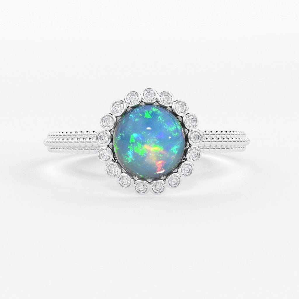 6MM Ethiopian Fire Opal Engagement Ring in 18k Gold / Opal Diamond Ring Available in Gold Rose Gold White Gold/ Gemstone Ring/ Cocktail Ring - Jalvi & Co.