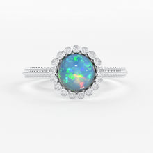 Load image into Gallery viewer, 6MM Ethiopian Fire Opal Engagement Ring in 18k Gold / Opal Diamond Ring Available in Gold Rose Gold White Gold/ Gemstone Ring/ Cocktail Ring - Jalvi &amp; Co.