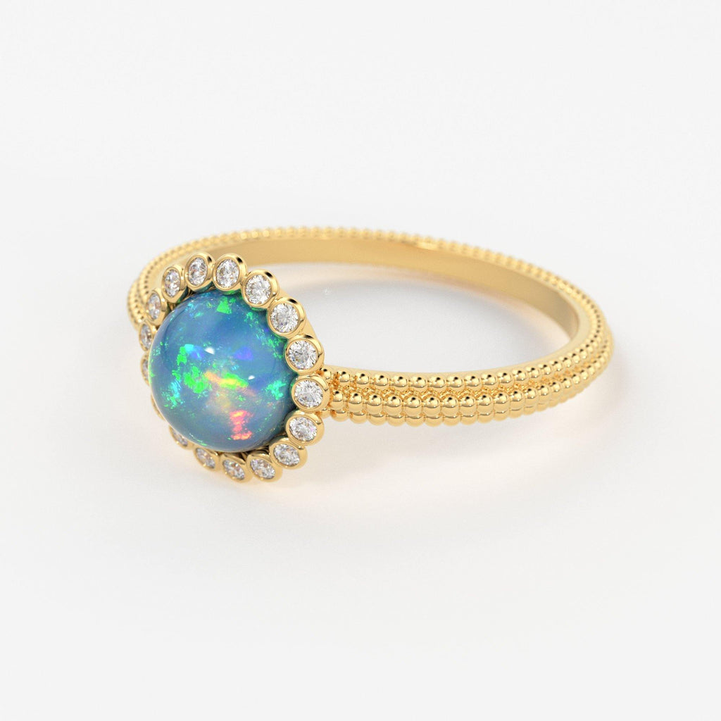 6MM Ethiopian Fire Opal Engagement Ring in 18k Gold / Opal Diamond Ring Available in Gold Rose Gold White Gold/ Gemstone Ring/ Cocktail Ring - Jalvi & Co.