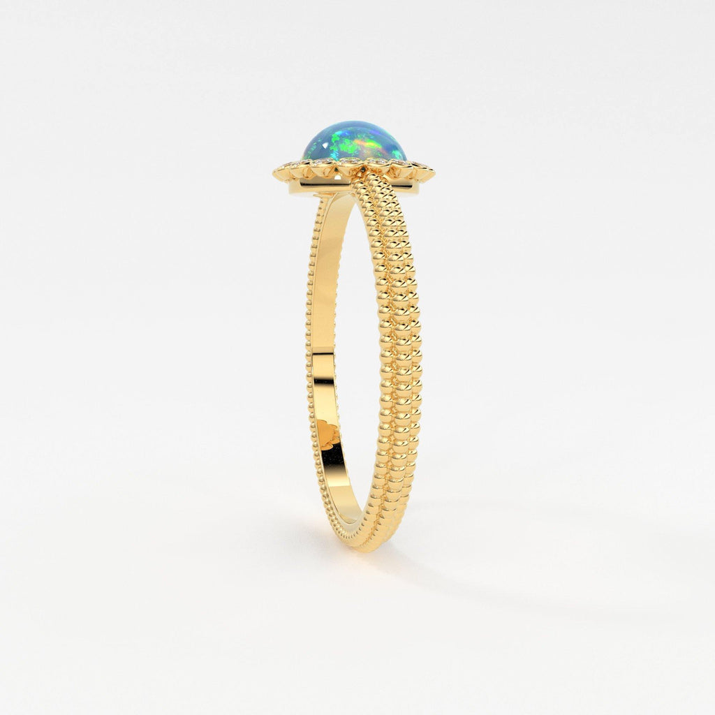 6MM Ethiopian Fire Opal Engagement Ring in 18k Gold / Opal Diamond Ring Available in Gold Rose Gold White Gold/ Gemstone Ring/ Cocktail Ring - Jalvi & Co.