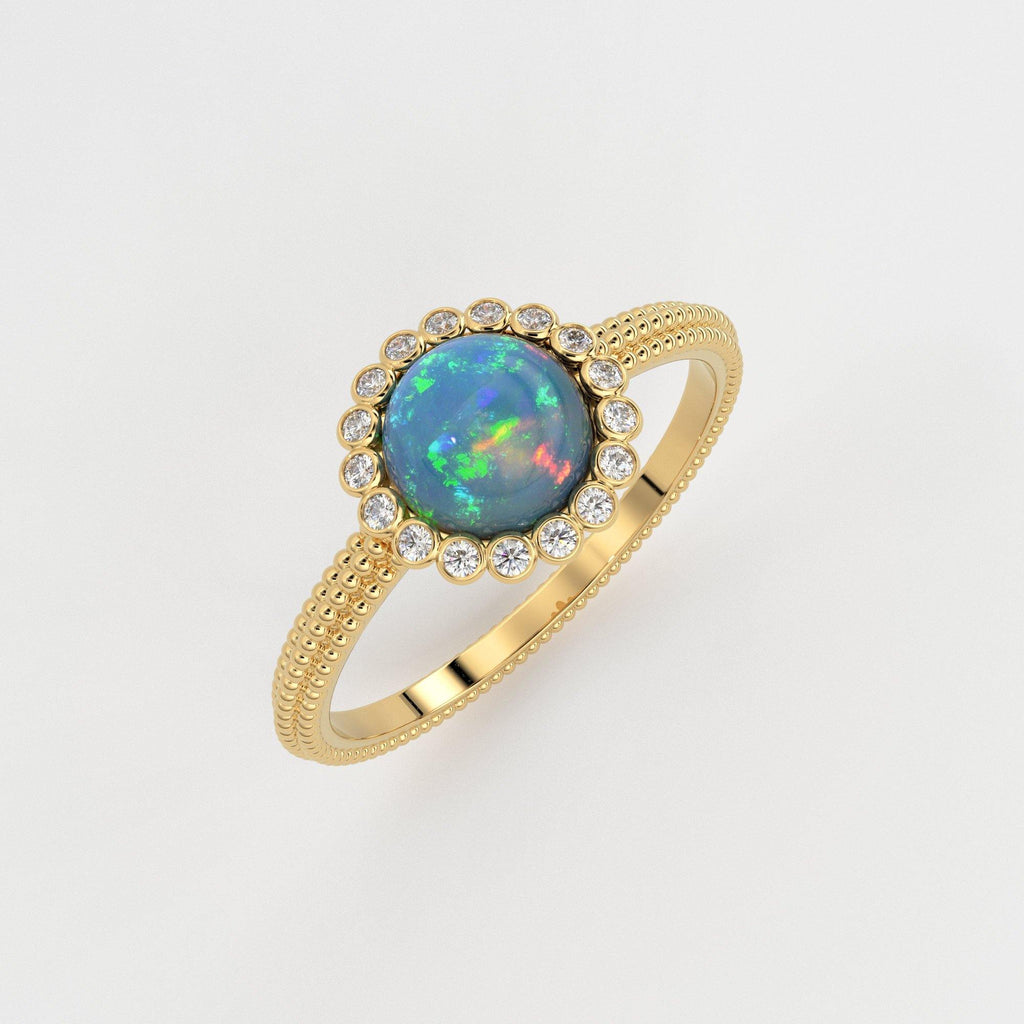 6MM Ethiopian Fire Opal Engagement Ring in 18k Gold / Opal Diamond Ring Available in Gold Rose Gold White Gold/ Gemstone Ring/ Cocktail Ring - Jalvi & Co.