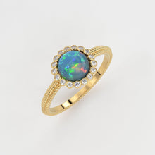 Load image into Gallery viewer, 6MM Ethiopian Fire Opal Engagement Ring in 18k Gold / Opal Diamond Ring Available in Gold Rose Gold White Gold/ Gemstone Ring/ Cocktail Ring - Jalvi &amp; Co.