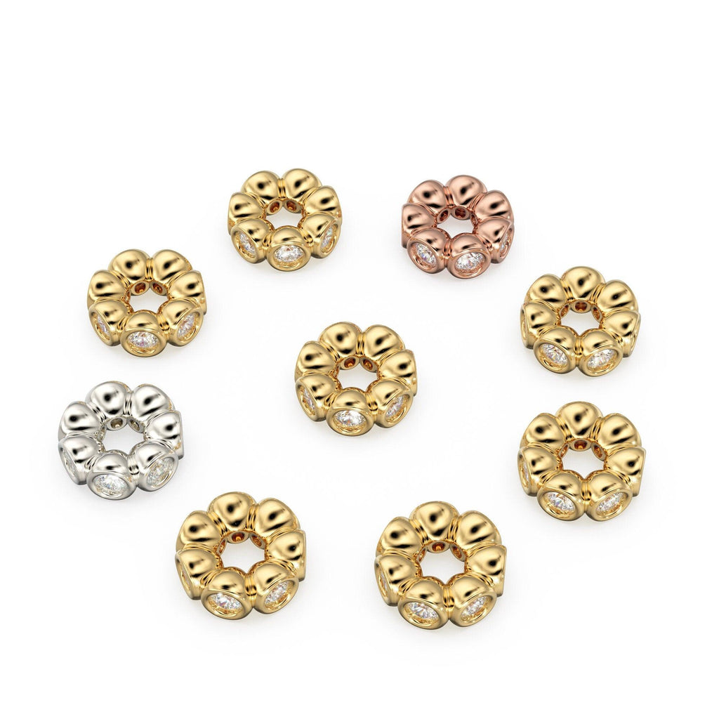 6mm Round Diamond Rondelle Gold Beads / Handmade Solid Gold Beads / Real Diamond Spacer / Jewelry Making Essential Findings - Jalvi & Co.