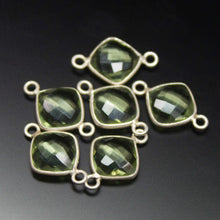 Load image into Gallery viewer, 6pc, 16mm, Green Amethyst Quartz Cushion Briolette 925 Sterling Silver Connector, Quartz Connector - Jalvi &amp; Co.