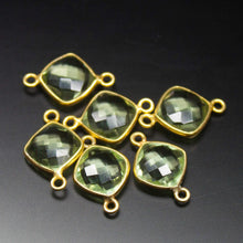 Load image into Gallery viewer, 6pc, 16mm, Green Amethyst Quartz Cushion Briolette 925 Sterling Silver Connector, Quartz Connector - Jalvi &amp; Co.