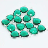 6pc, 18mm, Green Quartz Checker Heart Briolette 925 Sterling Silver Charm Pendant, Quartz Charm, Quartz Pendant