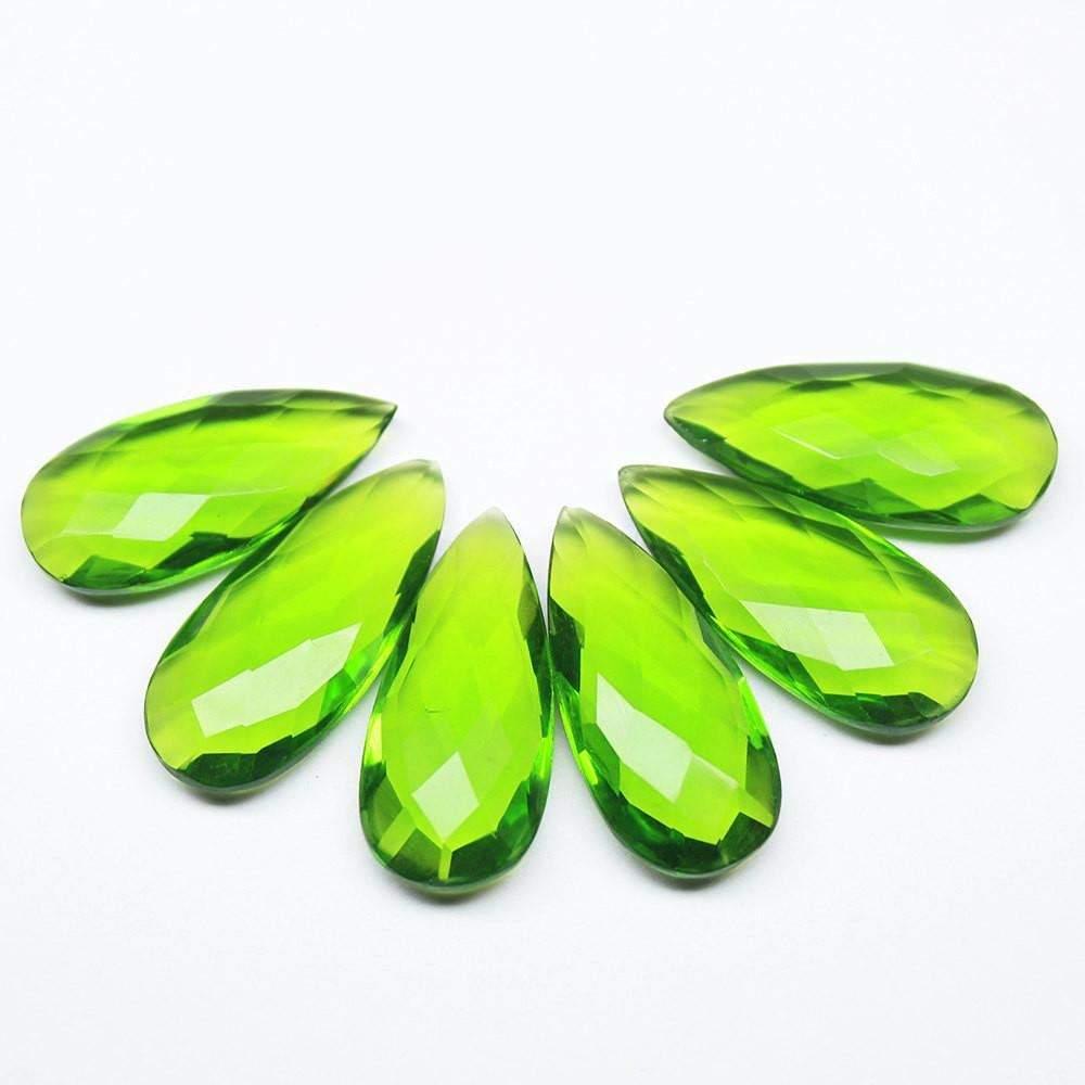 6pc, 20mm, Green Peridot Quartz Faceted Pear Drop Briolette Matching Pair - Jalvi & Co.