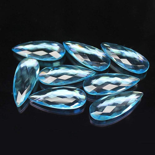 6pc, 20mm, Sky Blue Topaz Quartz Faceted Pear Briolette Beads Matching Pair - Jalvi & Co.