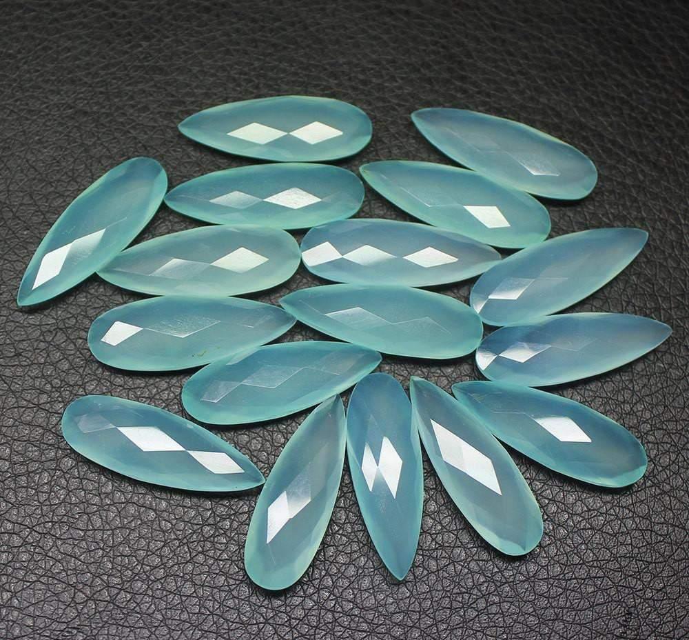 6pc, 35mm, Aqua Chalcedony Faceted Long Pear Drop Briolette Gemstone Beads - Jalvi & Co.