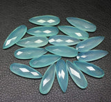 6pc, 35mm, Aqua Chalcedony Faceted Long Pear Drop Briolette Gemstone Beads