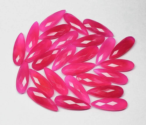 6pc, 35mm, Hot Pink Chalcedony Faceted Pear Drops Briolette Matching Pair - Jalvi & Co.