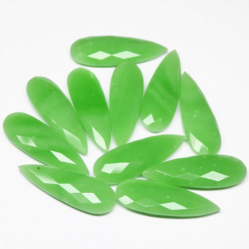 6pc, 35mm, Natural Chrysoprase Chalcedony Faceted Pear Drop Beads - Jalvi & Co.