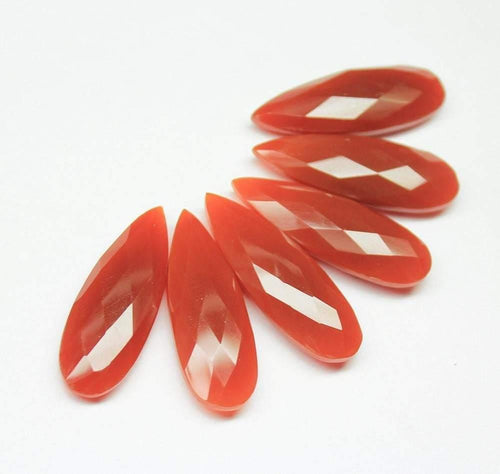 6pc, 35mm, Natural Red Onyx Faceted Pear Drops Briolette Beads Matching Pair - Jalvi & Co.