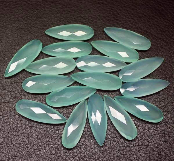 6pc, 35mm, Natural Sea-foam Green Chalcedony Faceted Pear Drop Briolette Loose Gemstone Beads, Chalcedony Briolette, Chalcedony Beads - Jalvi & Co.