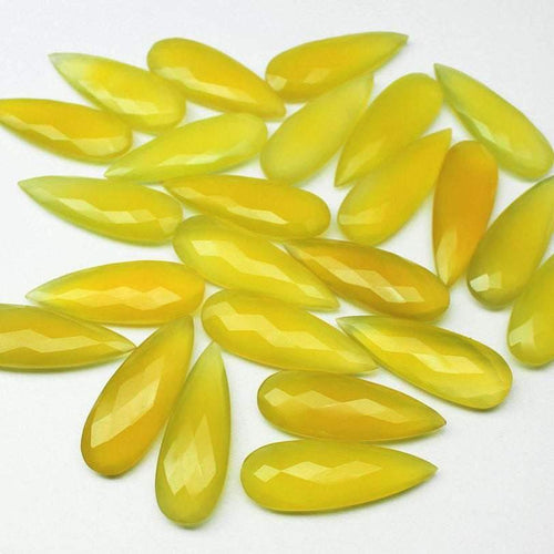 6pc, 35mm, Natural Yellow Chalcedony Faceted Pear Drops Briolette Matching Pair - Jalvi & Co.